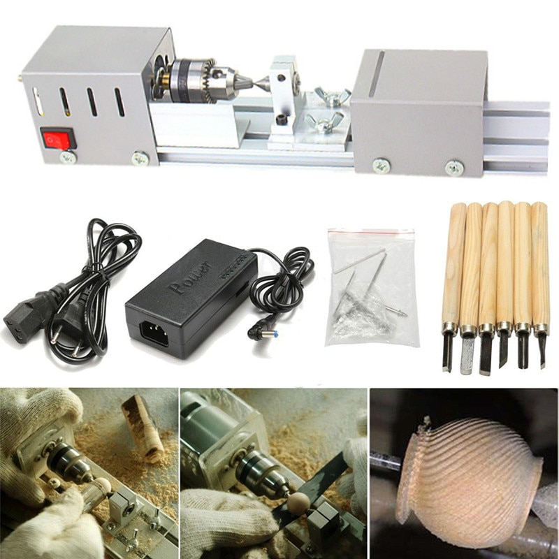 Mini Lathe Machine Wood Lathe Drill Rotary Beads Machine Polisher Table polishing Cutting 7 speed adjustment Woodworking Tools
