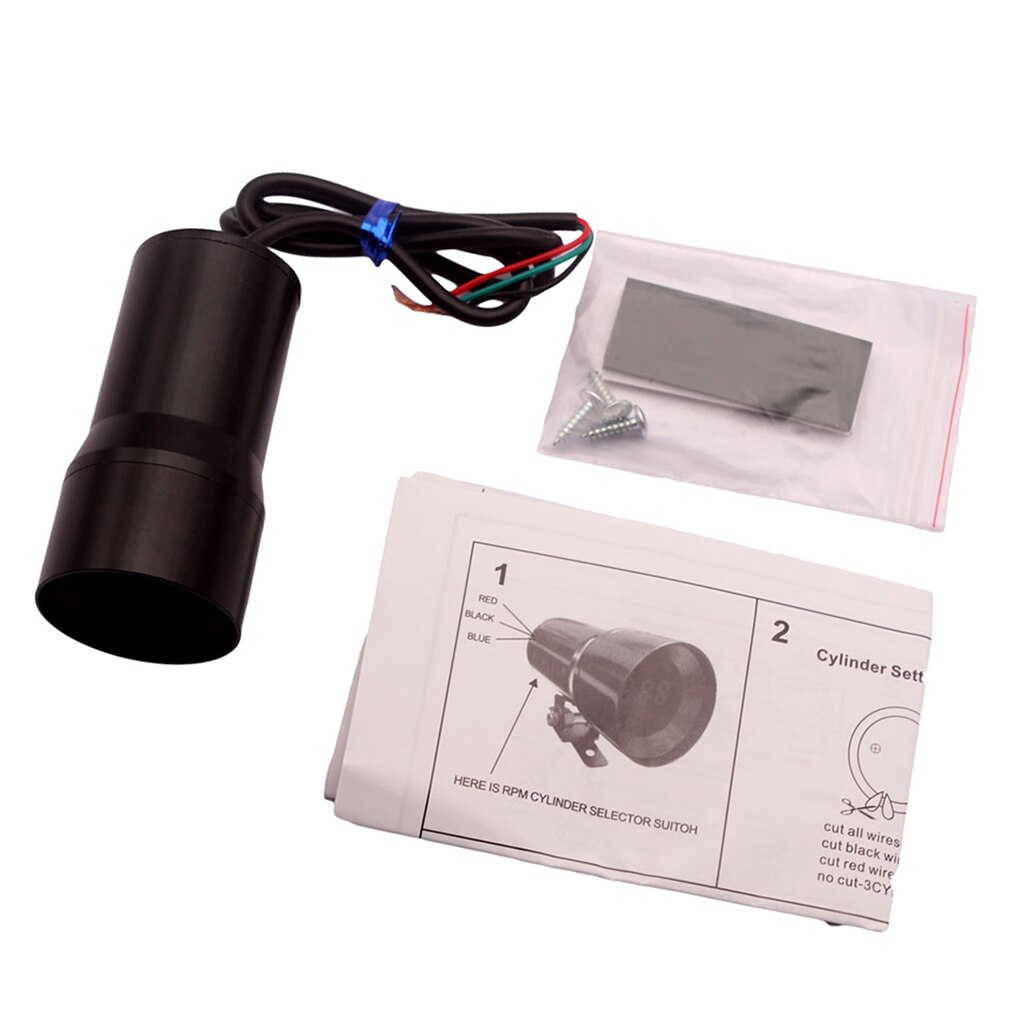 1.5" 37mm Tachometer Red Digital Led Auto Gauge Meter For 4, 6 Or 8 Cylinder