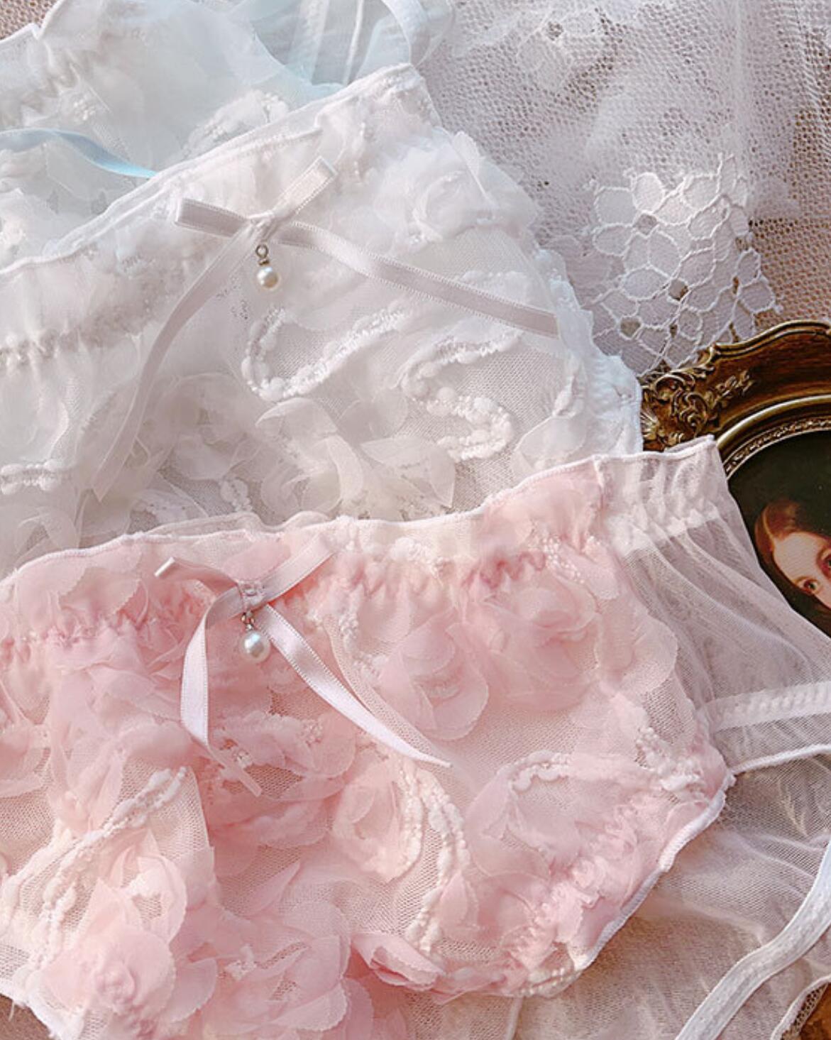 Ropa interior de Lolita Kawaii, bragas Retro con flores florales, Real, M, L, XL, 100%