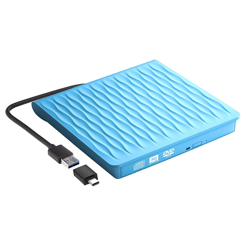 Unità DVD esterna per il computer portatile, USB 3.0/tipo C DVD-RW portatile/lettore di CD-RW, masterizzatore del CD dell&#39;unità ottica dello scrittore del lettore: Blue