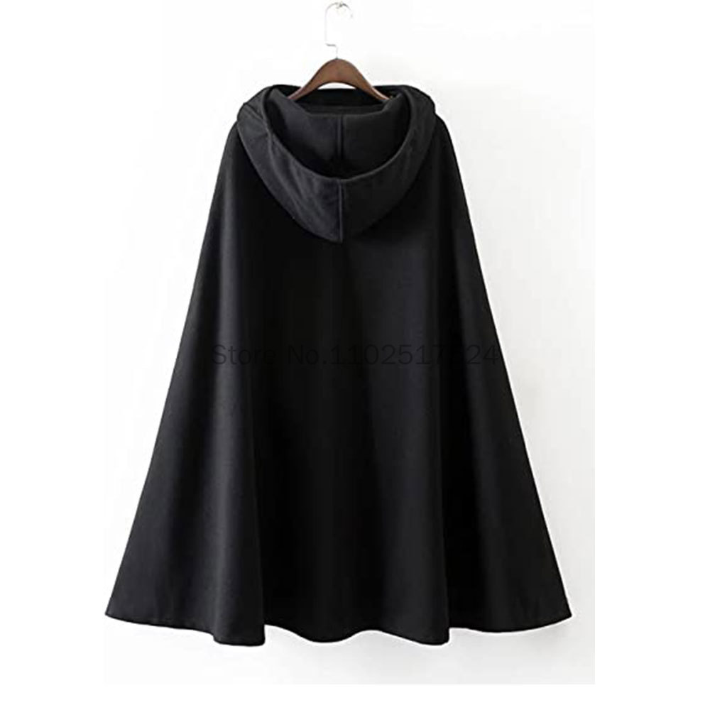 Mantello gotico con cappuccio moda medievale per uomo donna cappotto di lana con forchetta alta senza maniche nero mantello Cosplay di Halloween