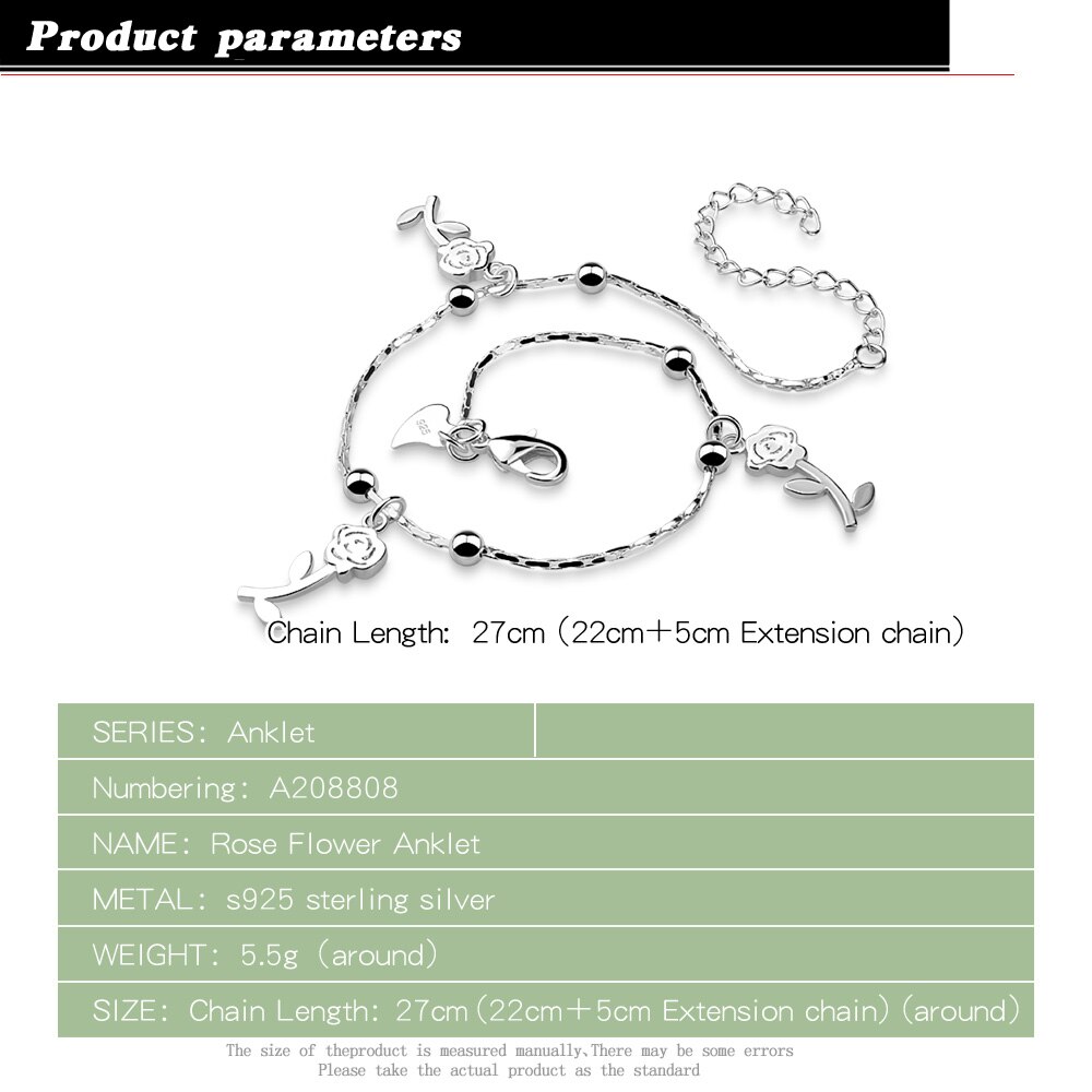 Einfache silber Rose anhänger fußkettchen 925 Sterling silber knöchel schmuck kühlen sandalen zubehör Original silber kette nicht verblassen
