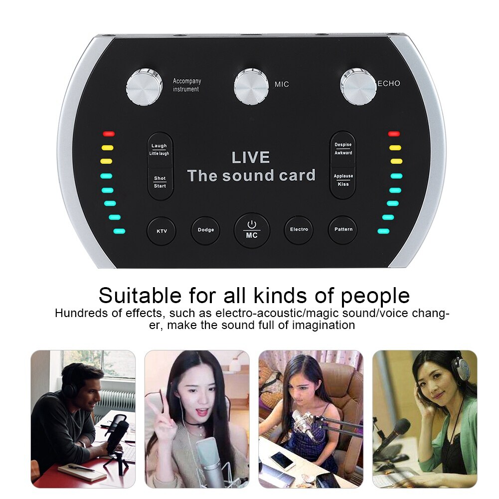 Intelligent Voice Control Colorful Light Voice Changer Live Sound Card Microphone