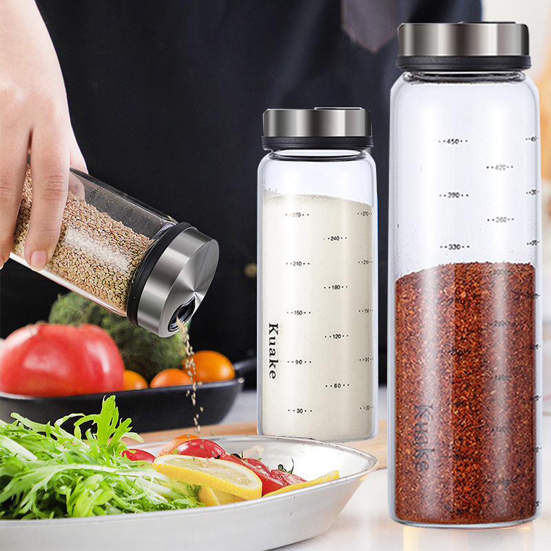 High borosilicate kitchen glass seasoning jar sauce vinegar salt condiment airtight bottle pepper spice shaker with rotating lid