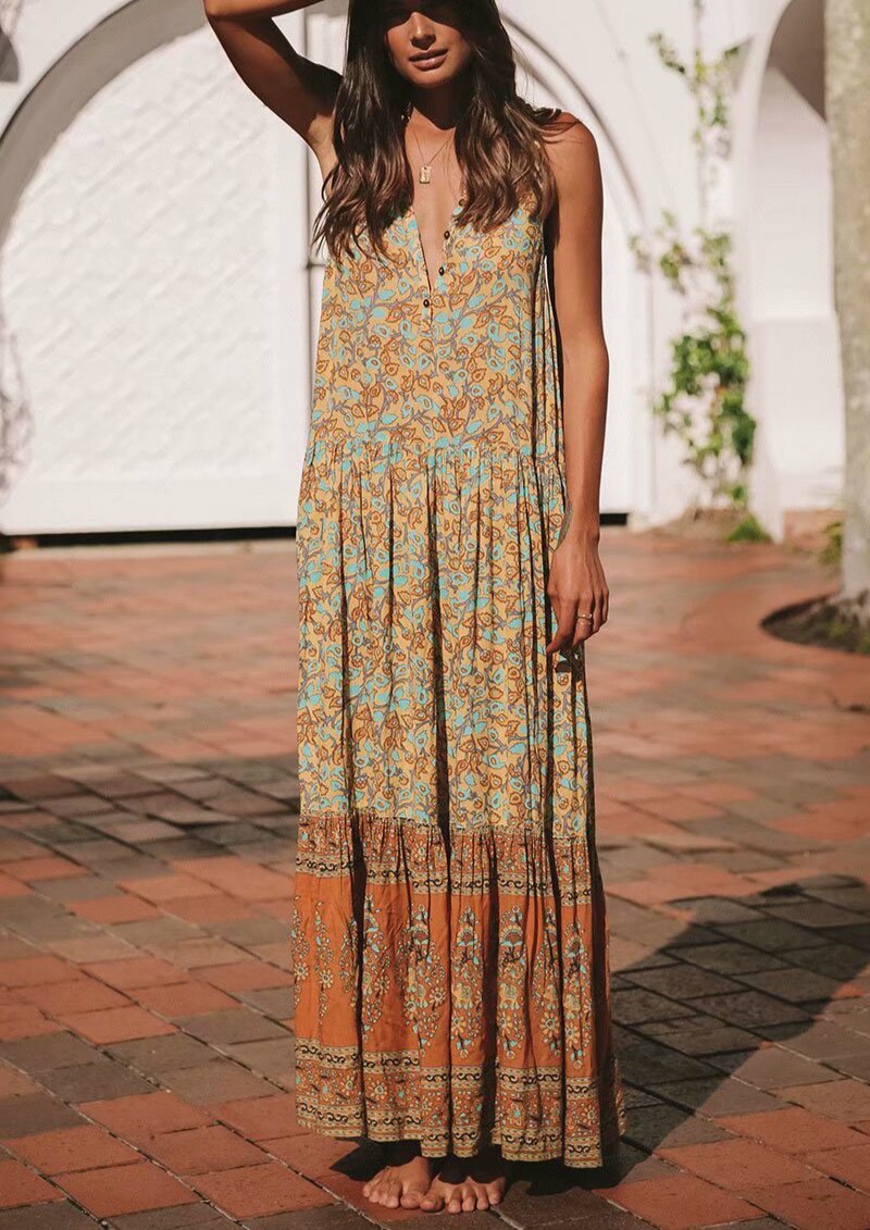 Boho chic vintage women yellow Elephant floral pri... – Grandado