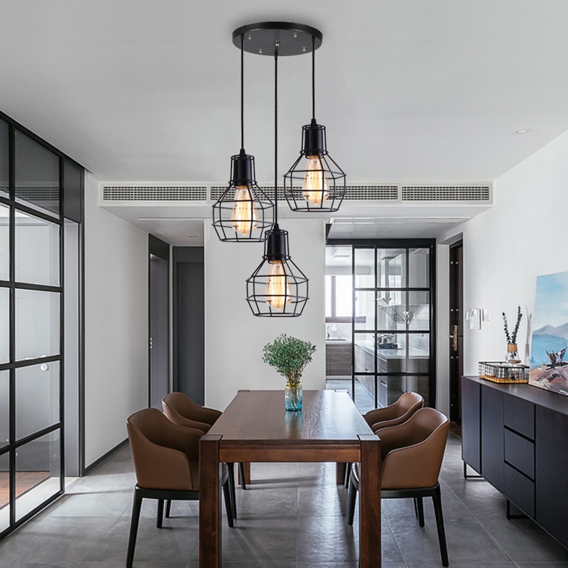 Nordisk loft retro jernbur moderne lysarmatur amerikansk industri vintage lampe kjøkken hengende lamper