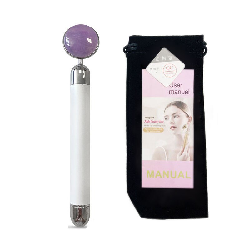 Goud Schoonheid Bar Trillingen Facial Roller Elektrische Stimulator Met Jade Hoofd Anti-Rimpel Huidverstrakking Rose Quartz Gezicht Massage: Silvery NO Box