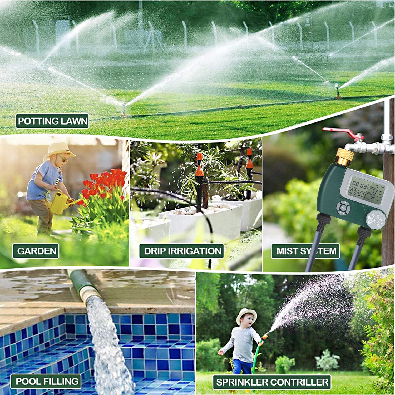 Garden Automatic Water Timer Irrigation Controller System Sprinkler Controller Programmable Valve Hose Faucet Watering Timer