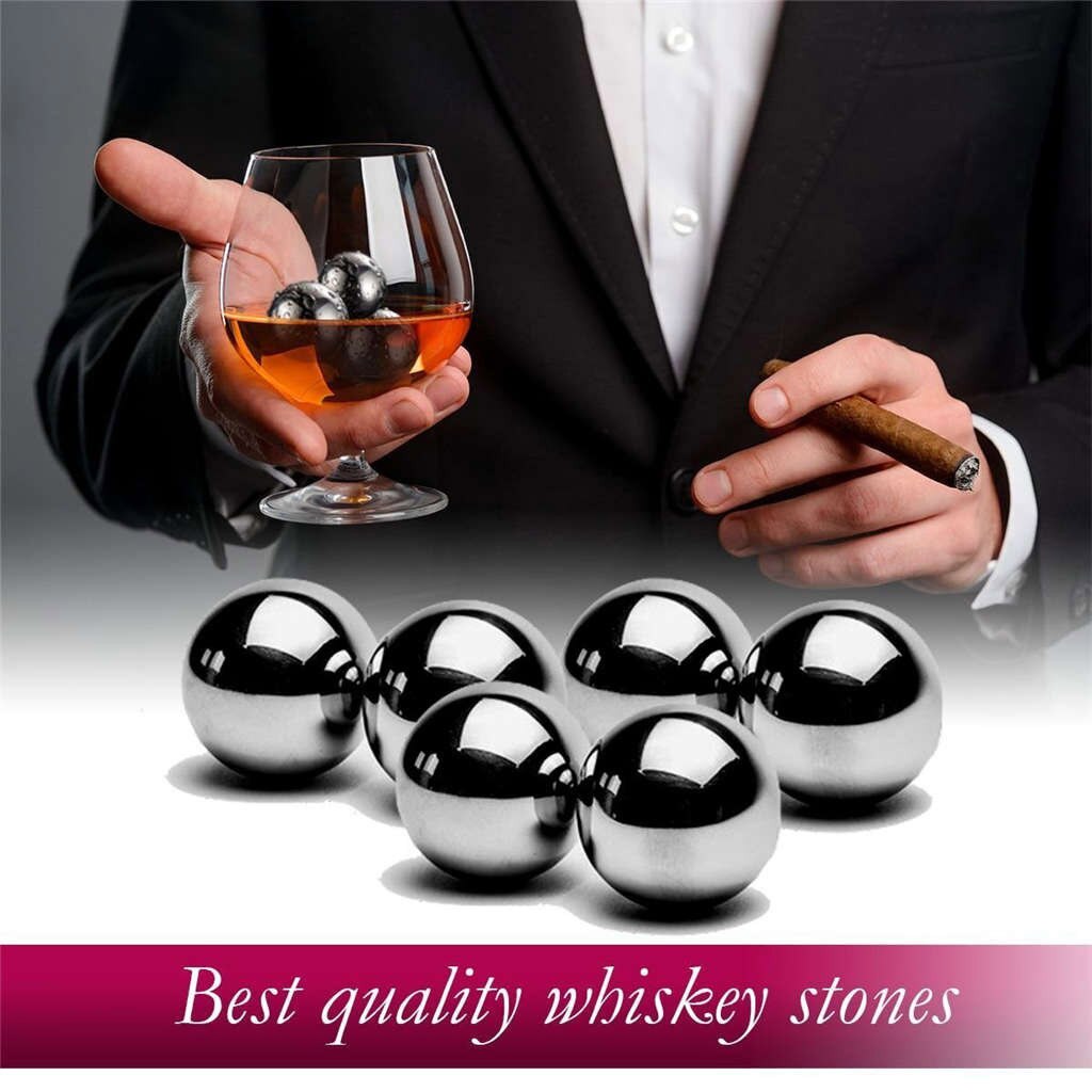 Round Stainless Steel Ice Cubes Reusable Wine Whiskey Beverage Metal Chilling Stones with Whisky Keep Cold Ice Tartar: 6PC 25mm