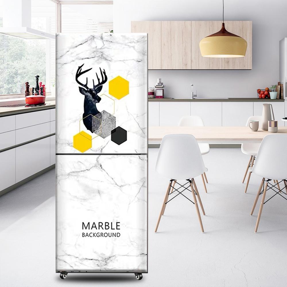 Nordic ins 3d selvklæbende filmdør vinyl køkken køleskab dække klistermærker køleskab fryse dække tapet pvc