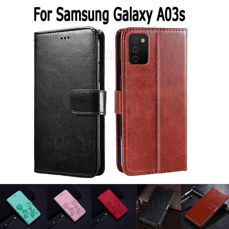 Étui portefeuille à rabat en cuir pour Samsung, compatible modèles Galaxy A03s, A03 S, A03 s