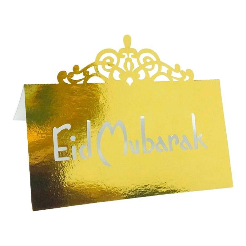 100Pcs 3D Bloemen Kroon Eid Mubarak Tafel Card Ramadan Kareem Holle Letters Papier Placecard Moslim Party Decoratie: 6