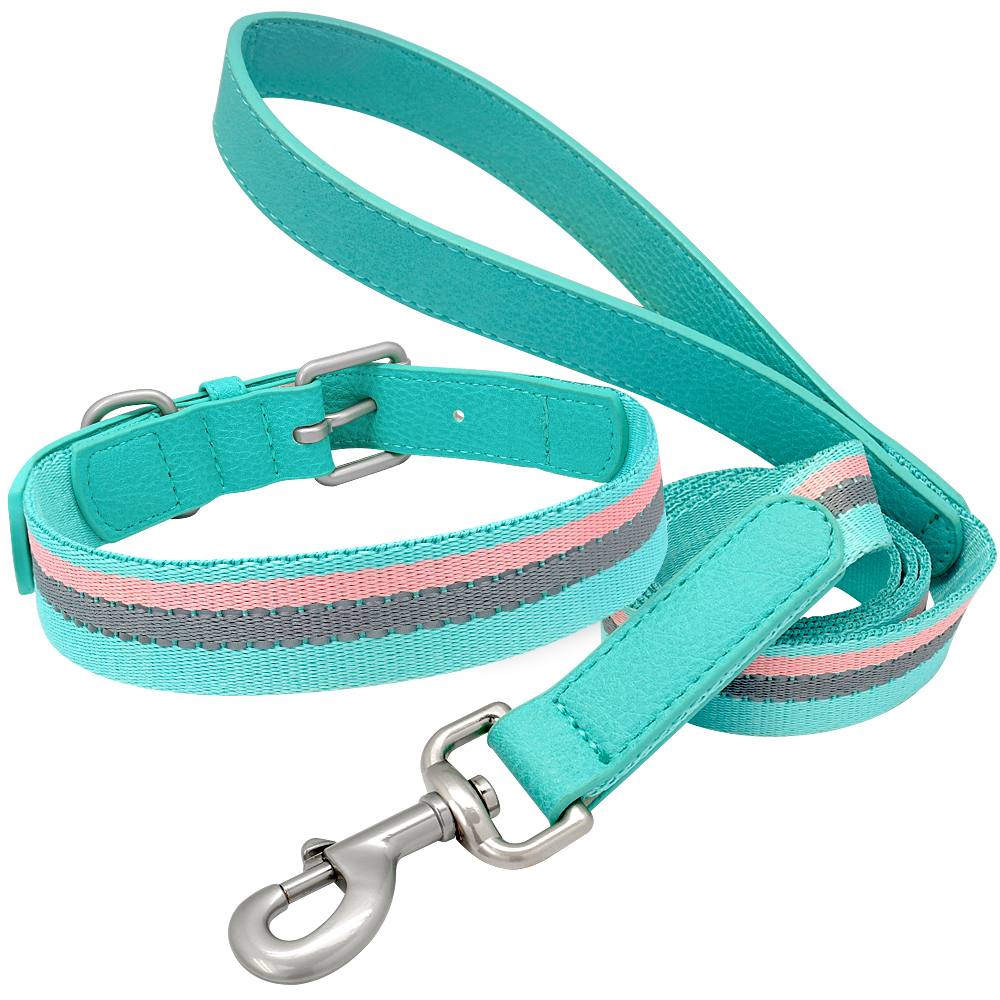 Nylon Halsband En Riem Set Verstelbare Reflecterende Strip Halsbanden En Huisdier Wandelen Lead Leash Voor Small Medium Honden pitbull: green / S