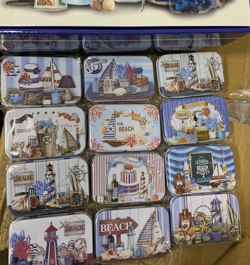 Mini caja de hojalata Vintage con estampado de flores para joyería, recuerdo de boda, caja de dulces de Metal, cajas de almacenamiento decorativas, para el hogar 1 unidad: Sailboat Random