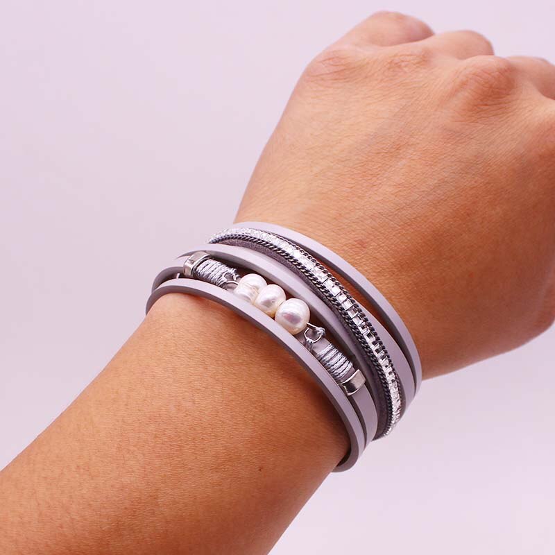 D & D Breed Multilayer Vrouwen Lederen Armband Unieke Gemengde Parel Steen Charm Wrap Armbanden Handgemaakte Boho Armband