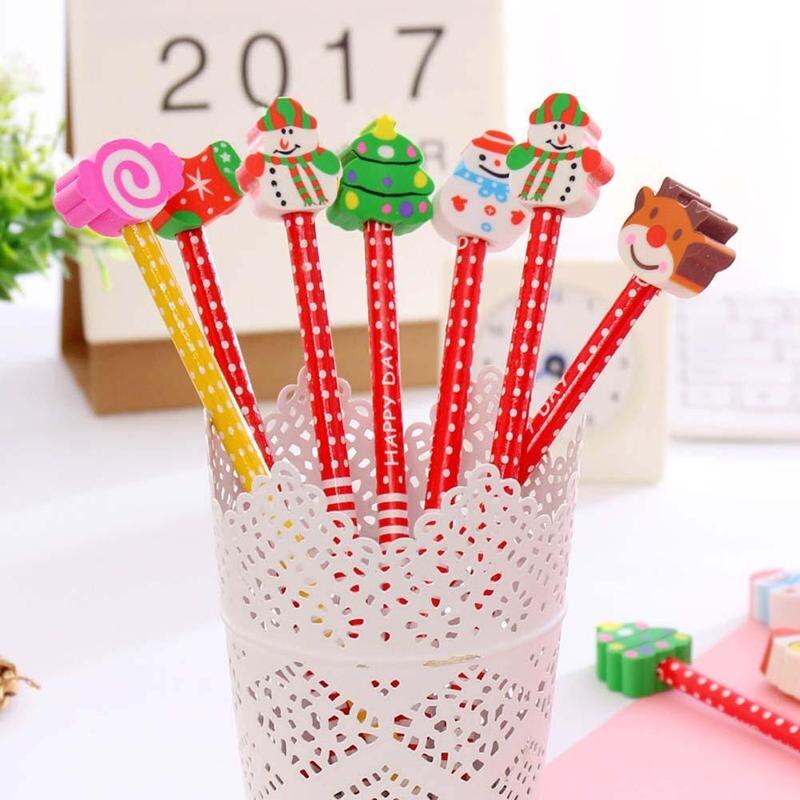 Lápiz de dibujo animado de Papá Noel con goma para borrar de estudiante, papelería de aprendizaje, lápiz de madera de 20cm de largo para de los estudiantes 1 Uds.
