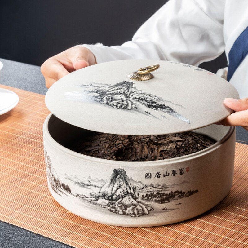 Tea Box Storage Kitchen Puer Biscuit Ceramic Jar Seal Storage Holder Sweetmeats Candies Can Teaware Tea Caddies Tin Containers