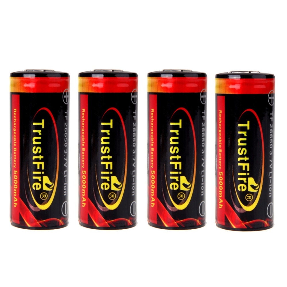 100% Original TrustFire 26650 3.7V 5000Mah Rechargeable Lithium Battery With PCB Protected Board for LED Flashlight: black