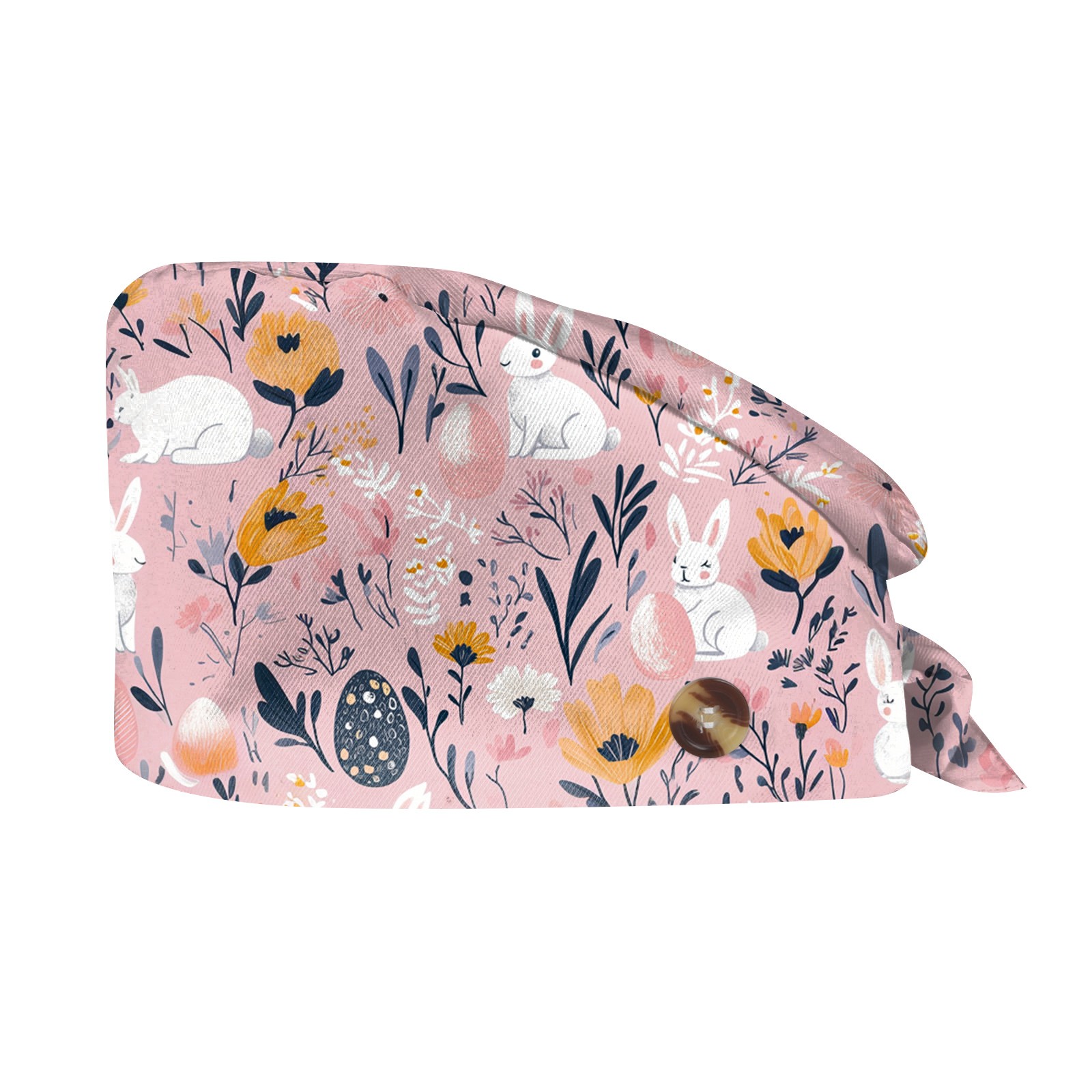 Gorros exfoliantes de Pascua con estampado de huevos y conejos, gorro de enfermera, gorro de trabajo para agencia de mascotas, accesorios para enfermeras, suministros de Pascua, gorro clínicos: Blanco