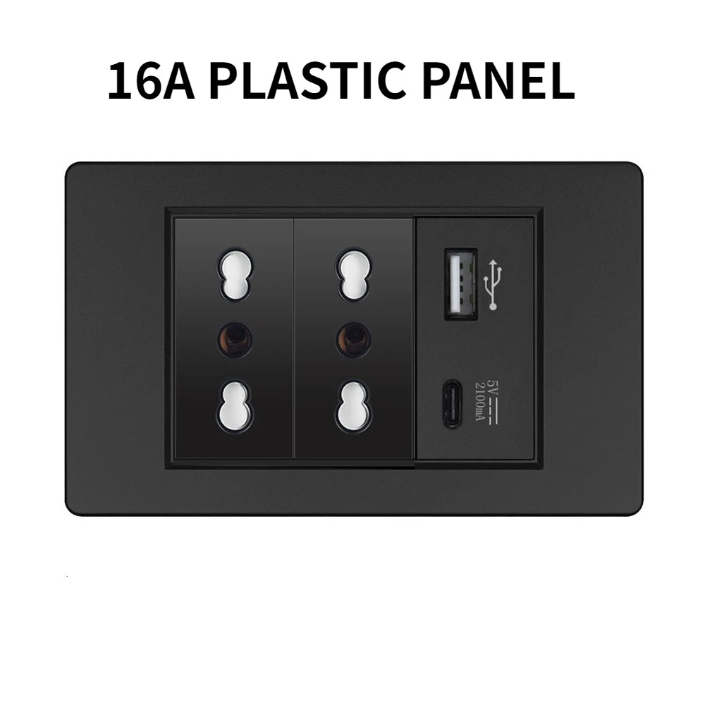 Italy Switch Wall Sockets USB Type-C Chile Plug 16A Chilean Outlets Italian EU Power Socket Tempered Glass Panel Home Office: Fuchsia