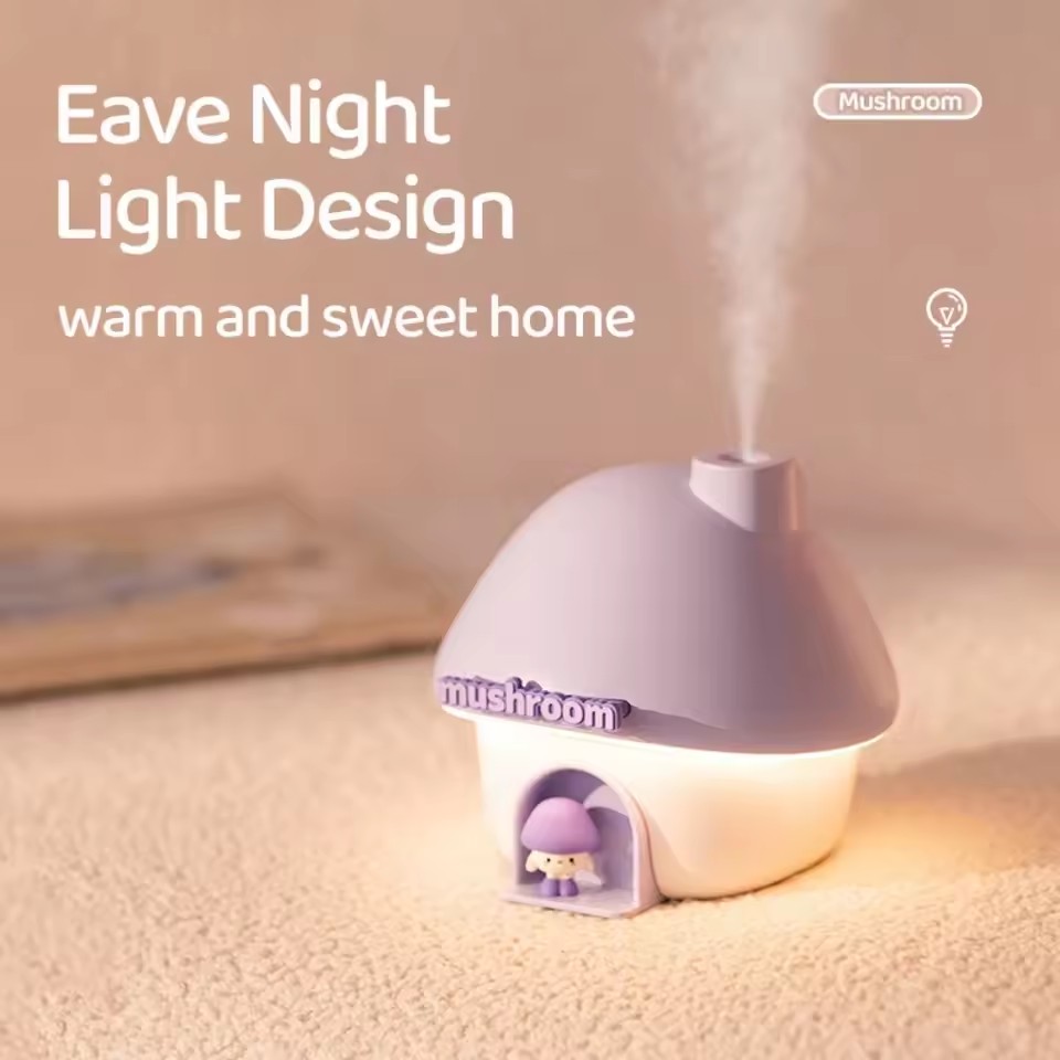 Humidificador de aire de dibujos animados, Mini difusores de Aroma de aceites esenciales de 300ml, iluminación colorida, humidificador ultrasónico para el hogar con forma de seta bonita