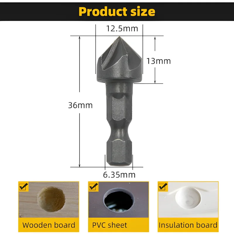 Broca avellanadora de 90 grados, vástago hexagonal de 1/4 ", punta angular para carpintería, cortador de corte biselado, eliminación de fresa, 1/3 Uds.