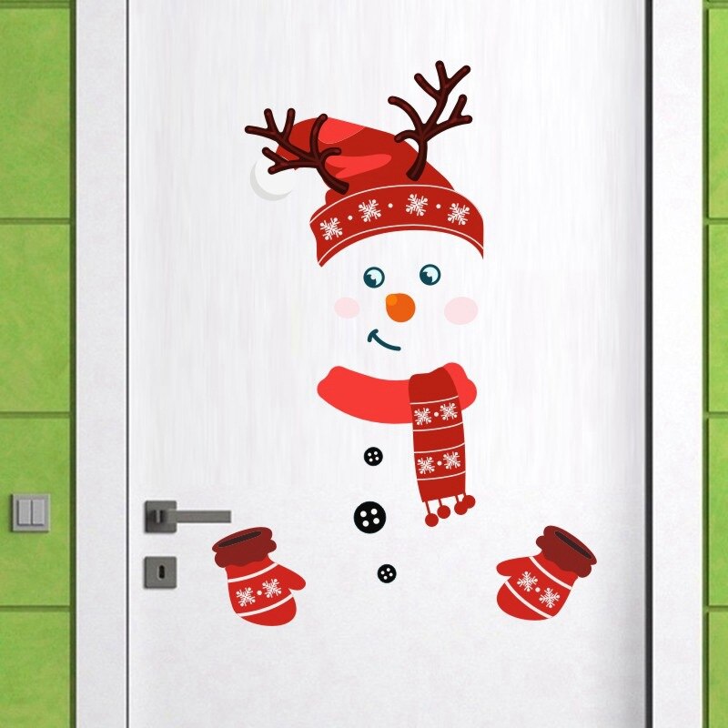 Waterproof Christmas Fridge Sticker DIY Cartoon Snowman Wall Sticker Cartoon Snowman PVC Wall Sticker For Kid Room