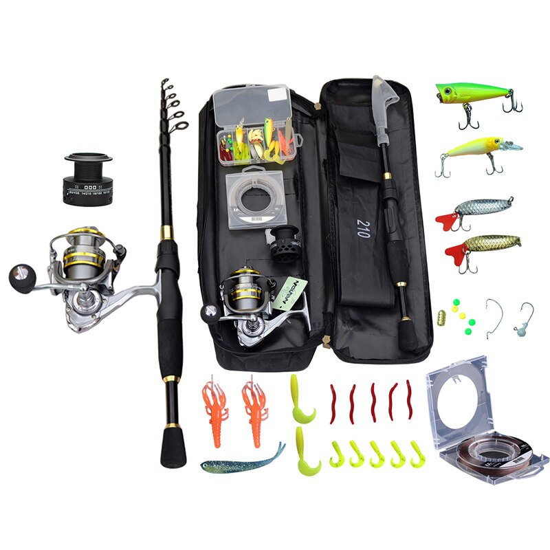 Kit completo de Combo de caña y carrete de pesca telescópica, conjunto de engranaje giratorio de carrete de pesca, juego de señuelo de línea de pesca de 100M PE