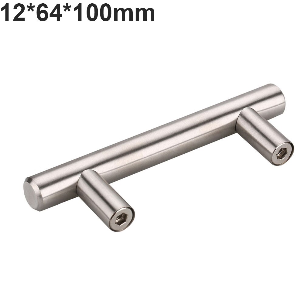 Poignée pratique en acier inoxydable pour porte de cuisine, barre en T, bouton de traction pour armoire, tiroir, meuble, armoire, 12mm: 12x64x100mm