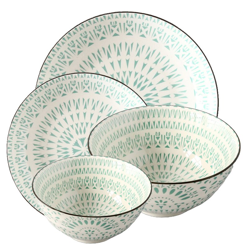 Assiette en céramique bol ensemble 4 pièces/Combo sous-glaçure forme ronde porcelaine vaisselle Support four lave-vaisselle CZY1017-4S: 6