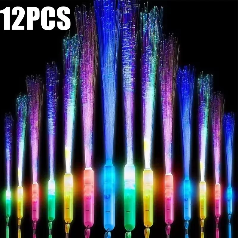 Varas piscantes operadas por bateria, varinhas de fibra óptica que brilham, varinhas de luz de fibra óptica que brilham no escuro, brinquedos iluminados