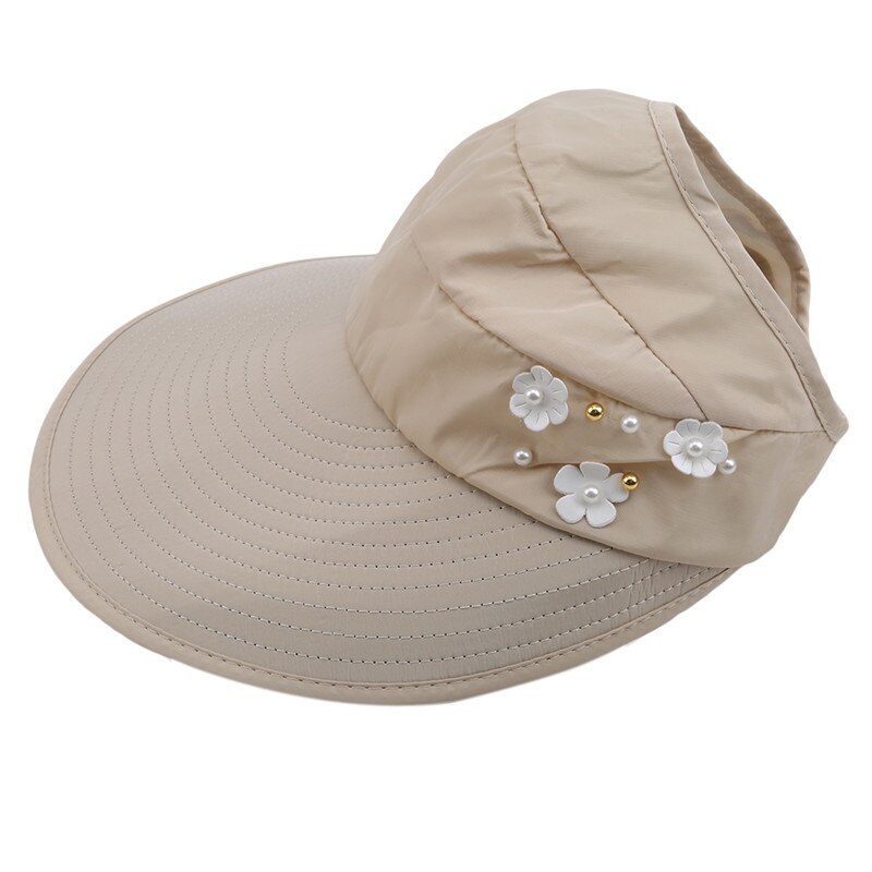 Chapeau de soleil à la mode pour femmes, chapeau de soleil décontracté pliable anti-ultraviolet, disquette, chapeau de plage extérieur pour femmes: De couleur crème