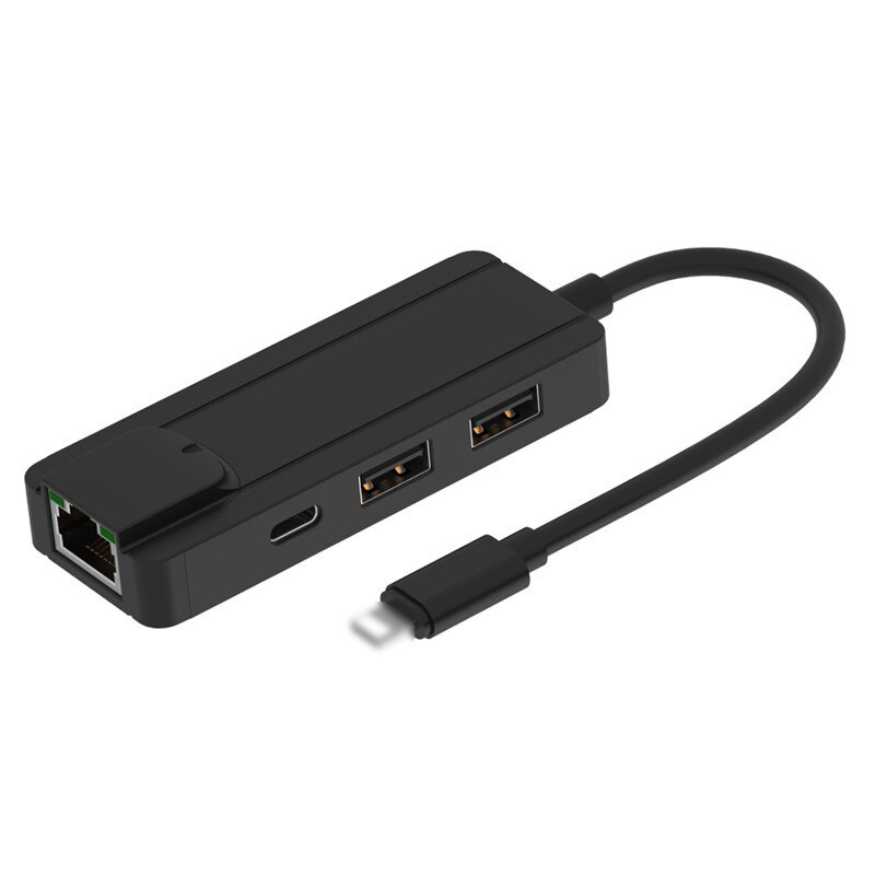 Hub 4 en 1 Usb 2,0 para IOS a RJ45 Adaptador convertidor Ethernet red LAN con cable para iPhone/iPad todas las Series con carga PD