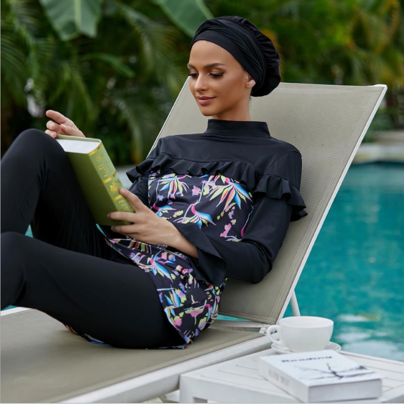 Burkini, langer muslimischer badeanzug für frauen, 3 -teilig, abaya, dubai, arabische damenbadeanzüge, türkei, maillots de bains, muslims ensemble  f2965