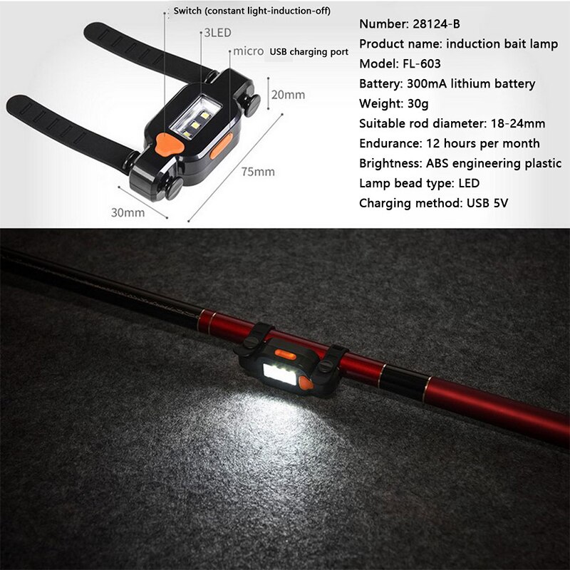 1 Set LED Fishing Rod Sensor Light Gravity Inducti... Grandado