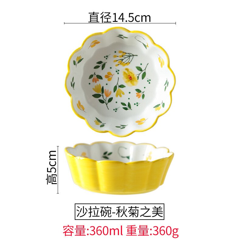 Rode ins salade dessert grensoverschrijdende kom japanse keramische kom fruitschaal magnetron oven huishoudelijk: Geel