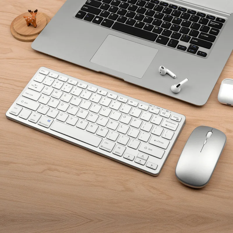 Bluetooth 5.0 & 2.4G Wireless Tastatur und Maus Combo Mini Multimedia Tastatur Maus für Computer Laptop PC iPad Macbook Android: WHITE