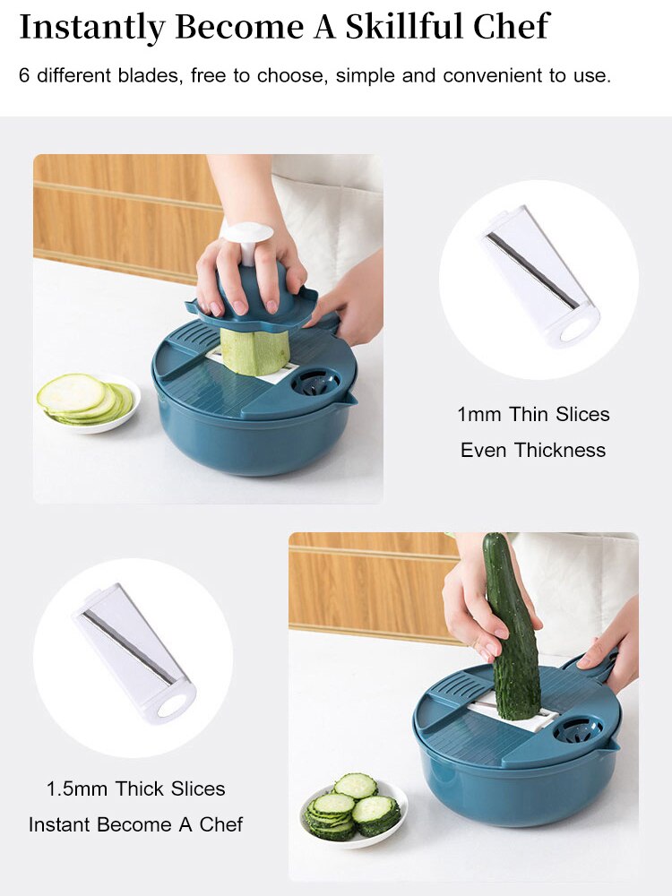 Cortador de verduras para el hogar, herramientas de cocina, rallador de patatas, rebanador de cocina, rallador giratorio de rábano, 12 piezas