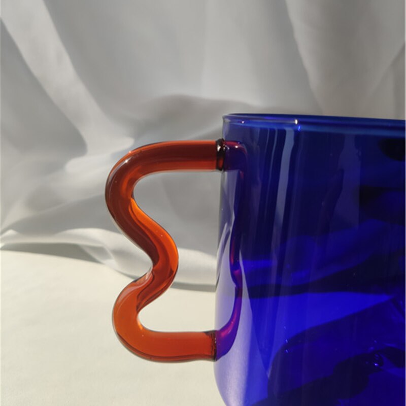Tasse à café en verre coloré avec poignée d'oreille, tasse à expresso, pour jus de fruit, pour le bureau, pour le petit déjeuner, couleur contrastée,