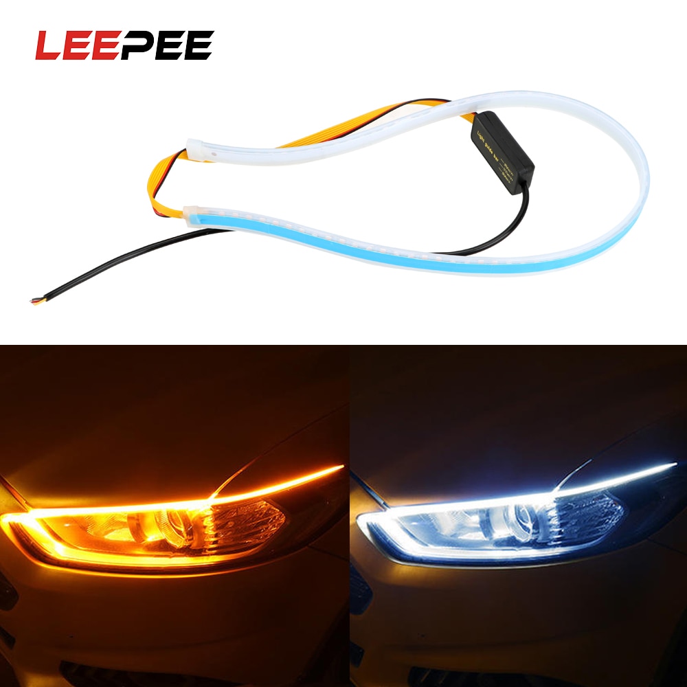 1 stücke Weiß Gelb flexibel Weichen Schlauch führen Ultrafeinen DRL 45 60cm Tagfahrlicht Blinker Lampen Auto LED Streifen 12V