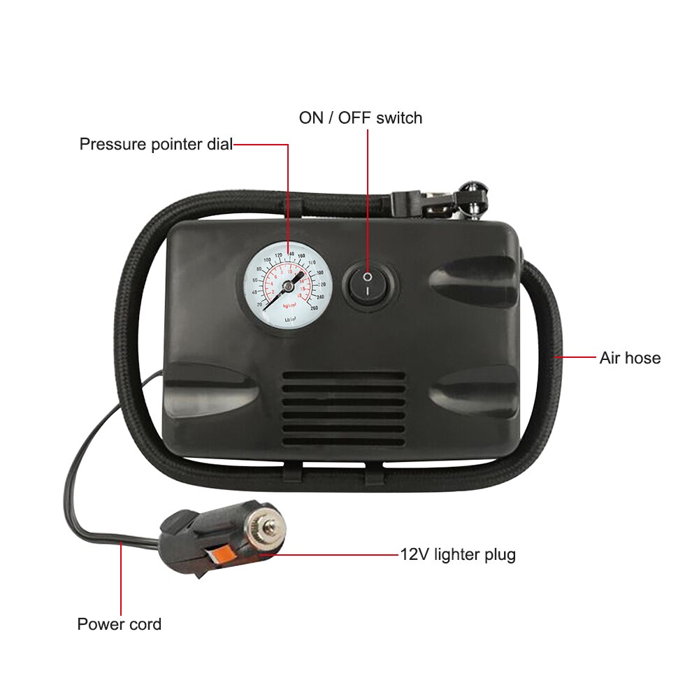 DC 12V Portable Air Compressor 260PSI Tire Inflator Pump for Car Bicycle Motorcycle Accessories