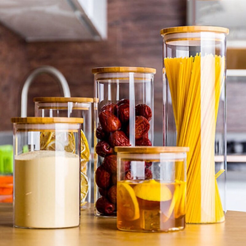1200ML Glass Food Sealed Jar with Bamboo Wood Lid Sealed Cans Container