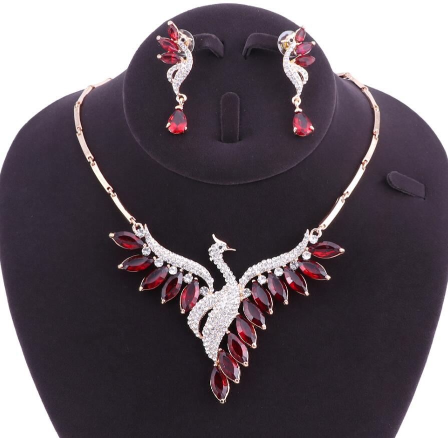 Wedding Bridal Jewelry Sets Peacock Necklace Earrings Set Party Prom Wedding Accessories Decoration: Red Gold