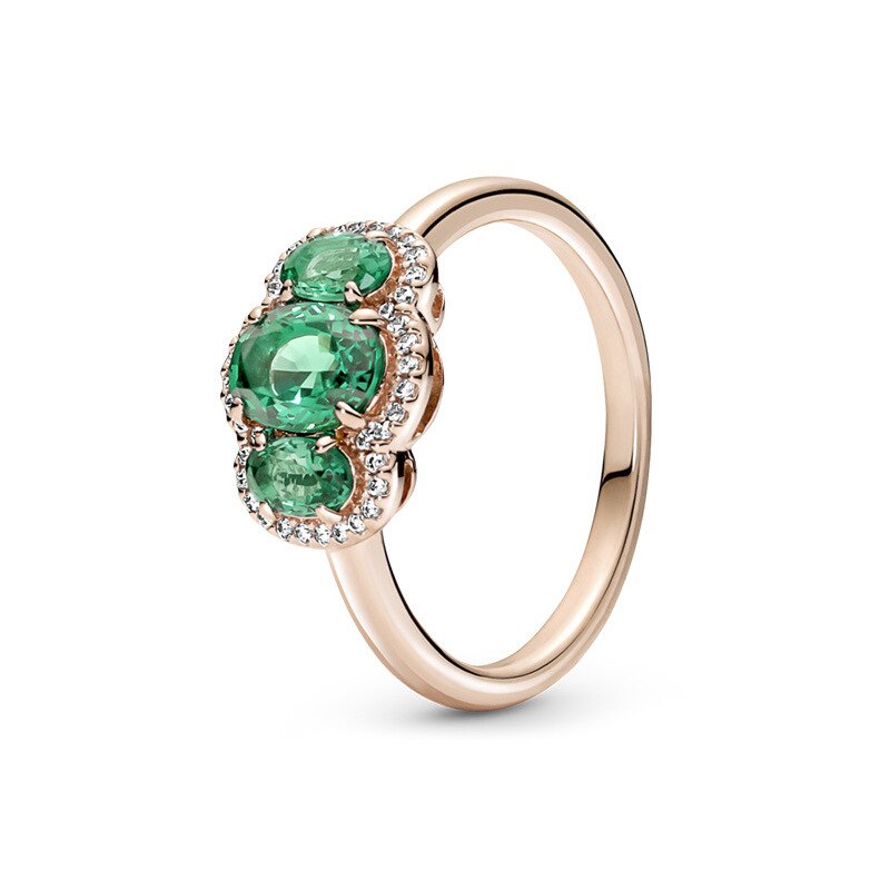 Original 925 Sterling Silber Drei Stein Ring Pandola Pflastern CZ Ring Öffnen Hochzeit Ringe Für Frauen modisch: 5 / Rose Gold