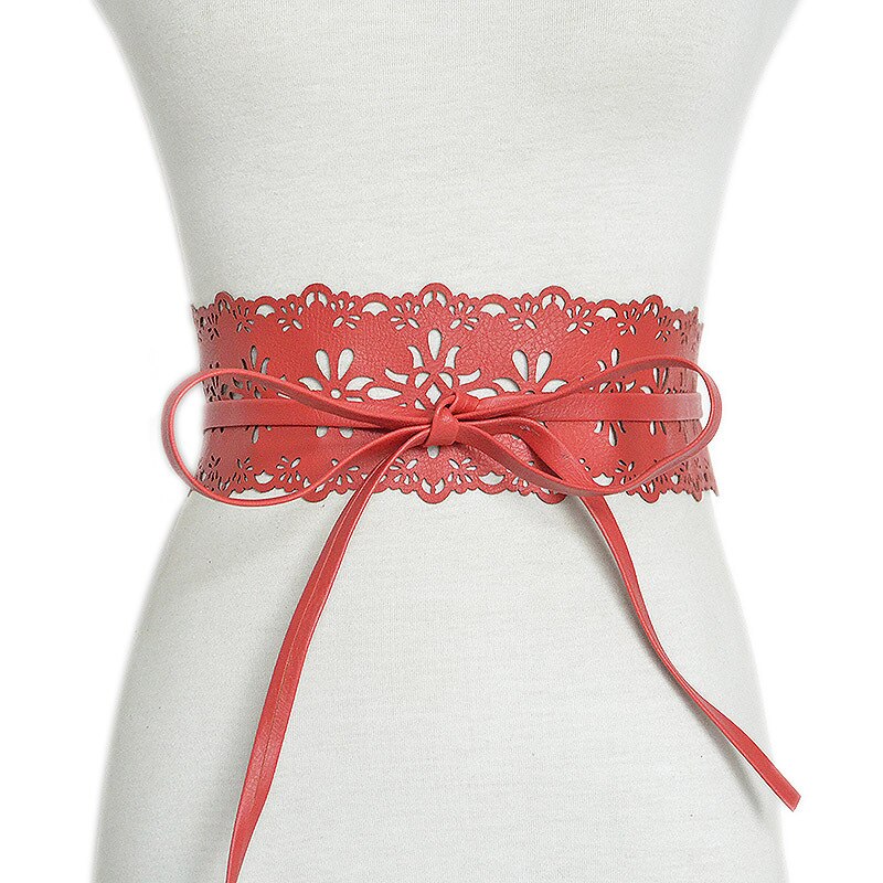 Vrouwen Riemen Tailleband Stretch Band Brede Elastische Buikband Vinatage Hollow Out Taille Riem Jurk Cumberbanden: red