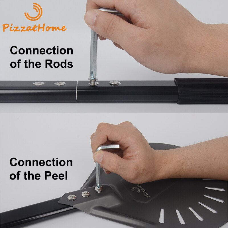 PizzAtHome Long Handle 9 Inch Perforated Pizza Peel Hard Coating Pizza Turning Peel Aluminum Removable Pizza Shovel Pizza Tool