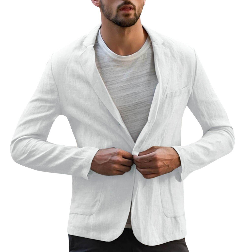 Пиджак мужской jakkesæt herre slim fit linned blanding lomme solide langærmede jakkesæt blazer jakke outwear: C / L