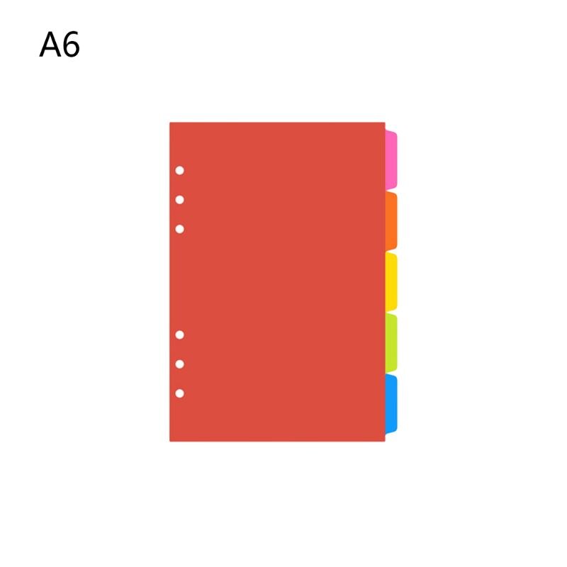 1Set A5 A6 Carpeta de hojas sueltas separador de índice PP colorido divisores de página de 6 agujeros