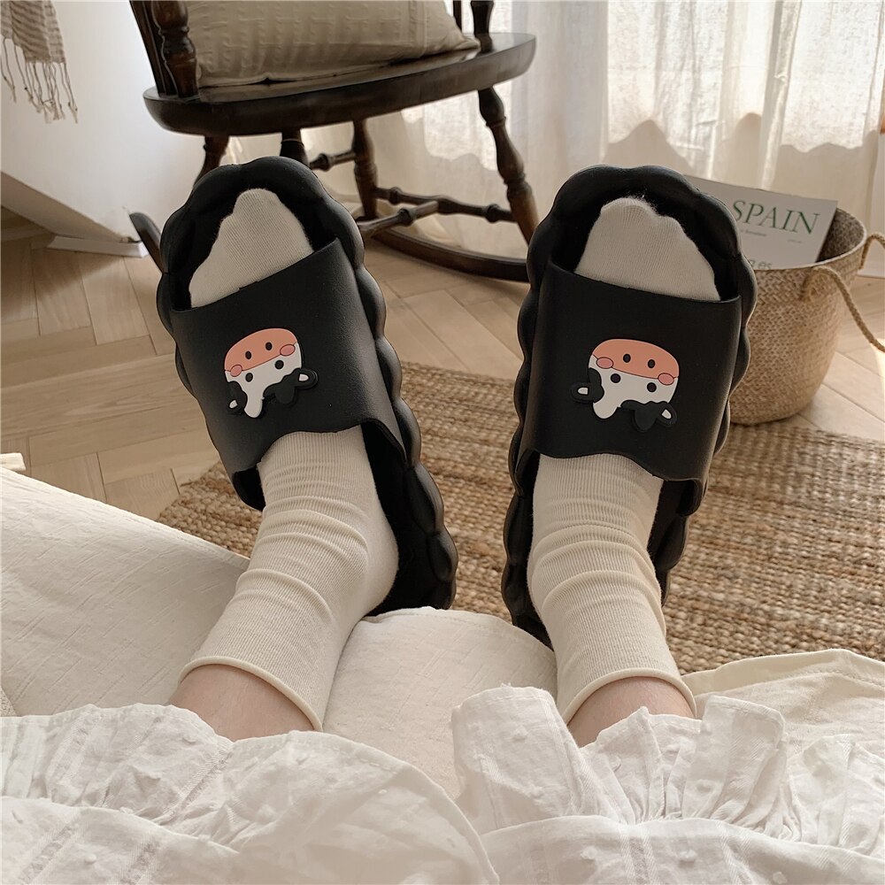 Leuke Catroon Wit Koe Slippers Slides Antislip Eva Thuis Indoor Badkamer Slippers Dikke Zolen Zomer Strand Samdals Schoenen Vrouwen