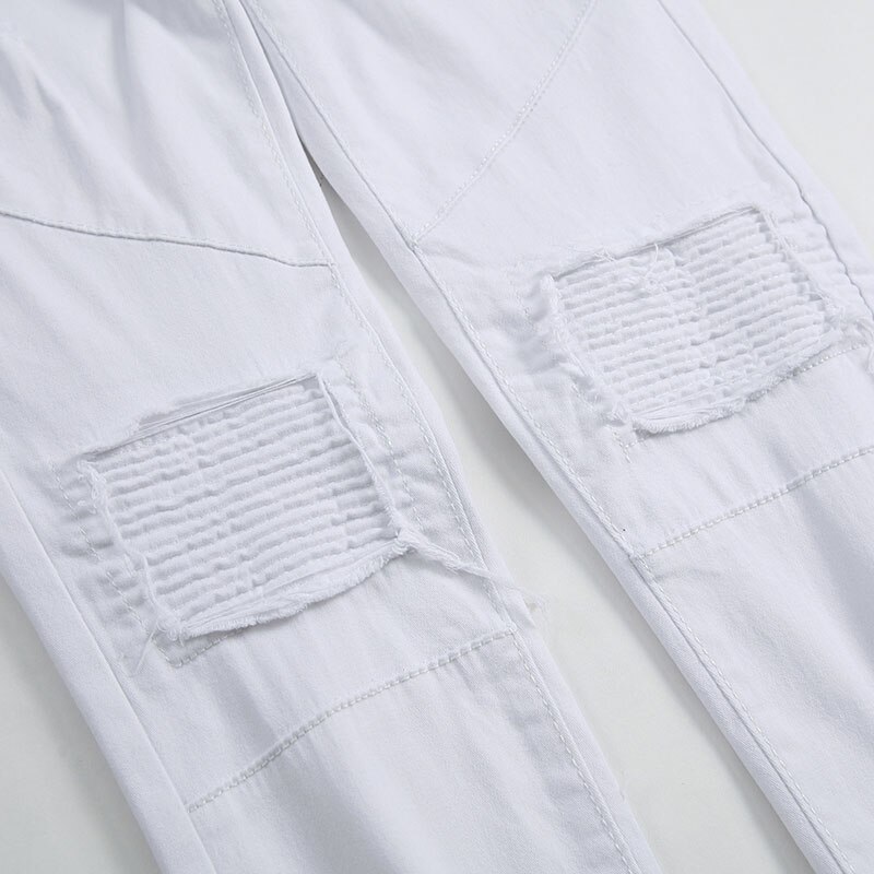 Pantalones vaqueros rasgados para hombre, Jeans rasgados con agujeros rotos, petos pequeños, ajustados, de , con cremallera, color blanco